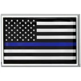 Police USA Flag Blue Line Chrome Auto Emblem