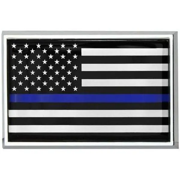 Police USA Flag Blue Line Chrome Auto Emblem