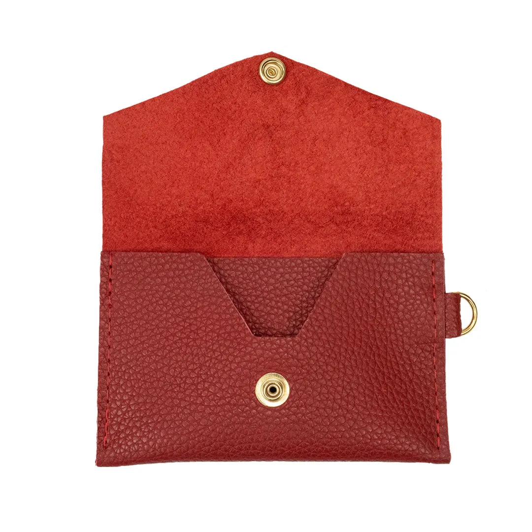 Red Leather Snap Card Case Wallet