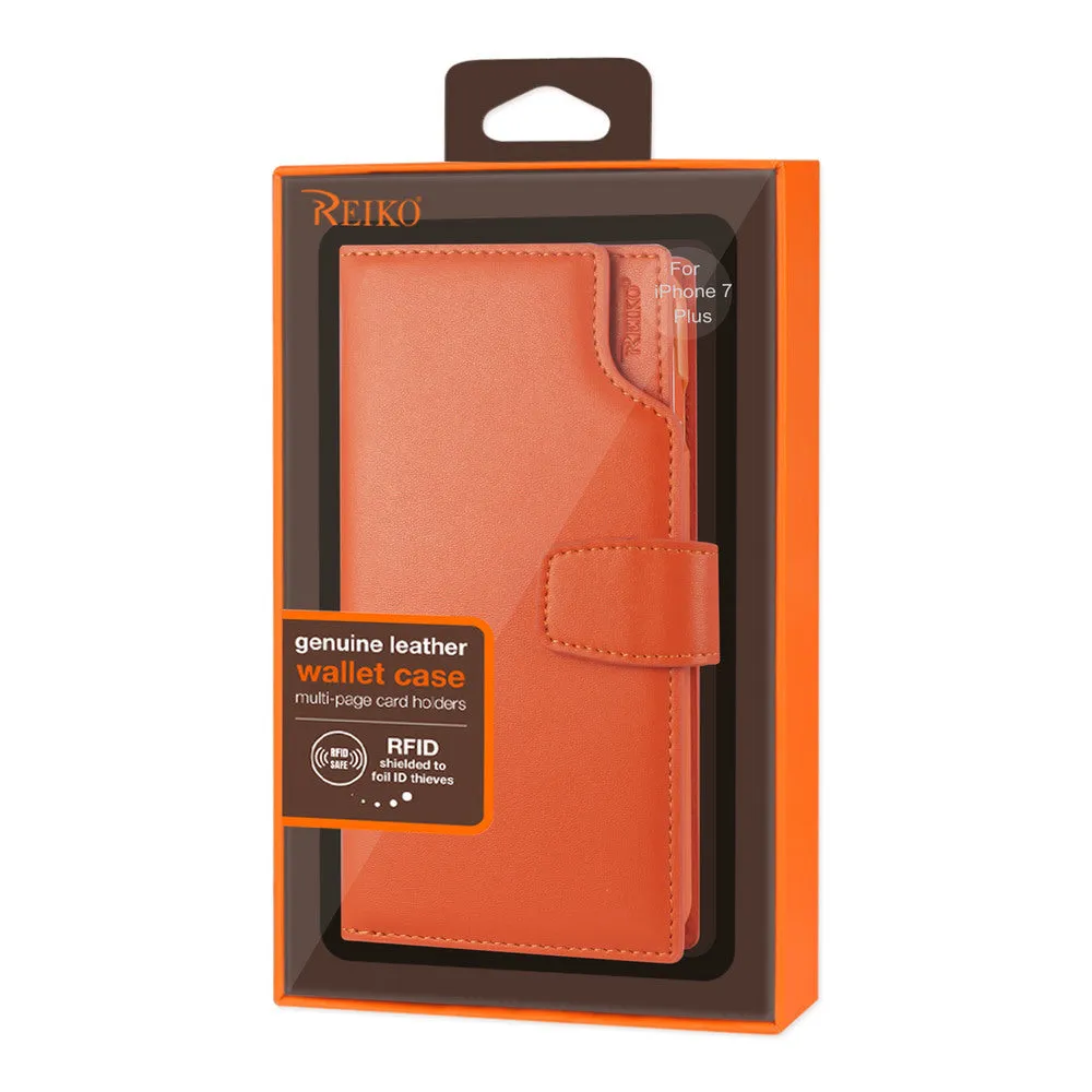 Reiko REIKO IPHONE 7 PLUS GENUINE LEATHER WALLET CASE WITH OPEN THUMB CUT IN TANGERINE