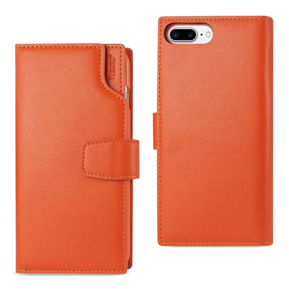 Reiko REIKO IPHONE 7 PLUS GENUINE LEATHER WALLET CASE WITH OPEN THUMB CUT IN TANGERINE