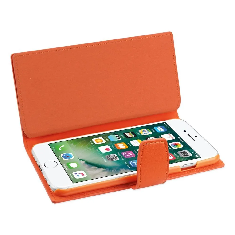 Reiko REIKO IPHONE 7 PLUS GENUINE LEATHER WALLET CASE WITH OPEN THUMB CUT IN TANGERINE