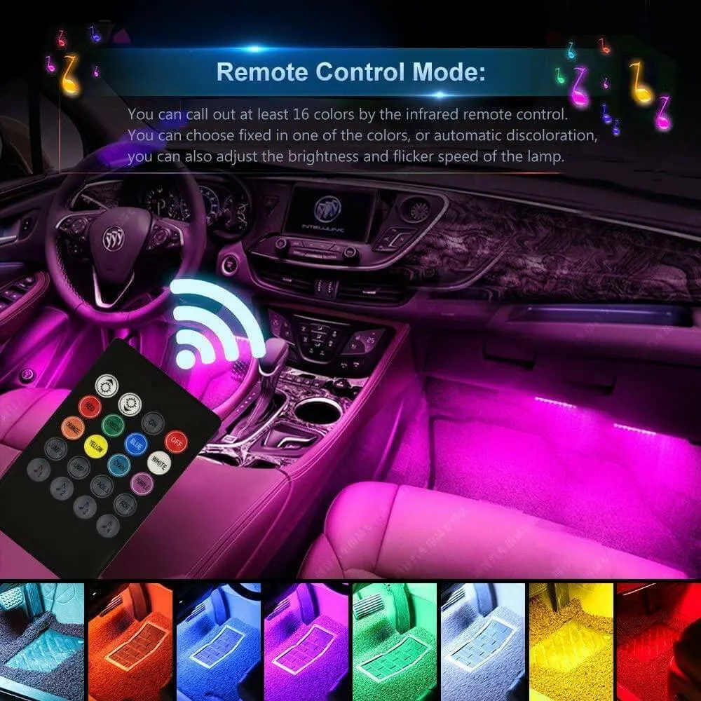 RGB Car LED Light Strips, Sound Activated with Remote Control, 48