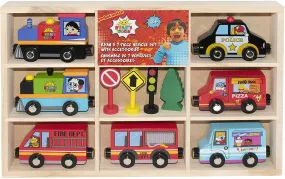 Ryan's World 7 Piece Wooden Vehicle Set and Accessories