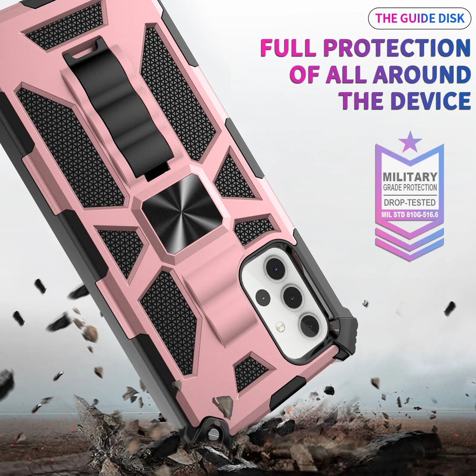 Samsung Galaxy A32 5G Case [Military Grade] Ring Car Mount Kickstand Hybrid Hard PC Soft TPU Shockproof Protective Case - Rose Gold