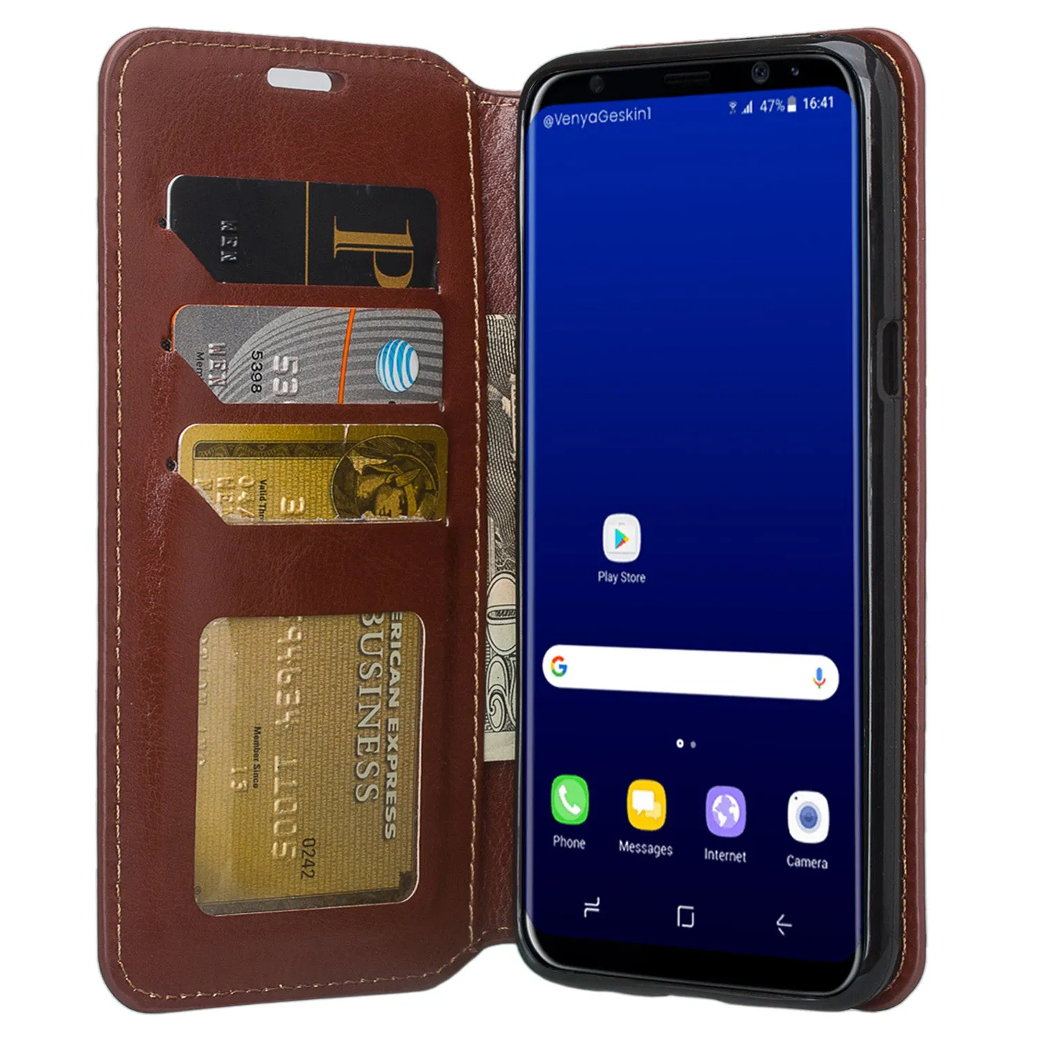 Samsung Galaxy S8 Plus Case, Wrist Strap Pu Leather Magnetic Fold[Kickstand] Wallet Case with ID & Credit Card Slots for Galaxy S8 Plus, SM-G955 - Brown