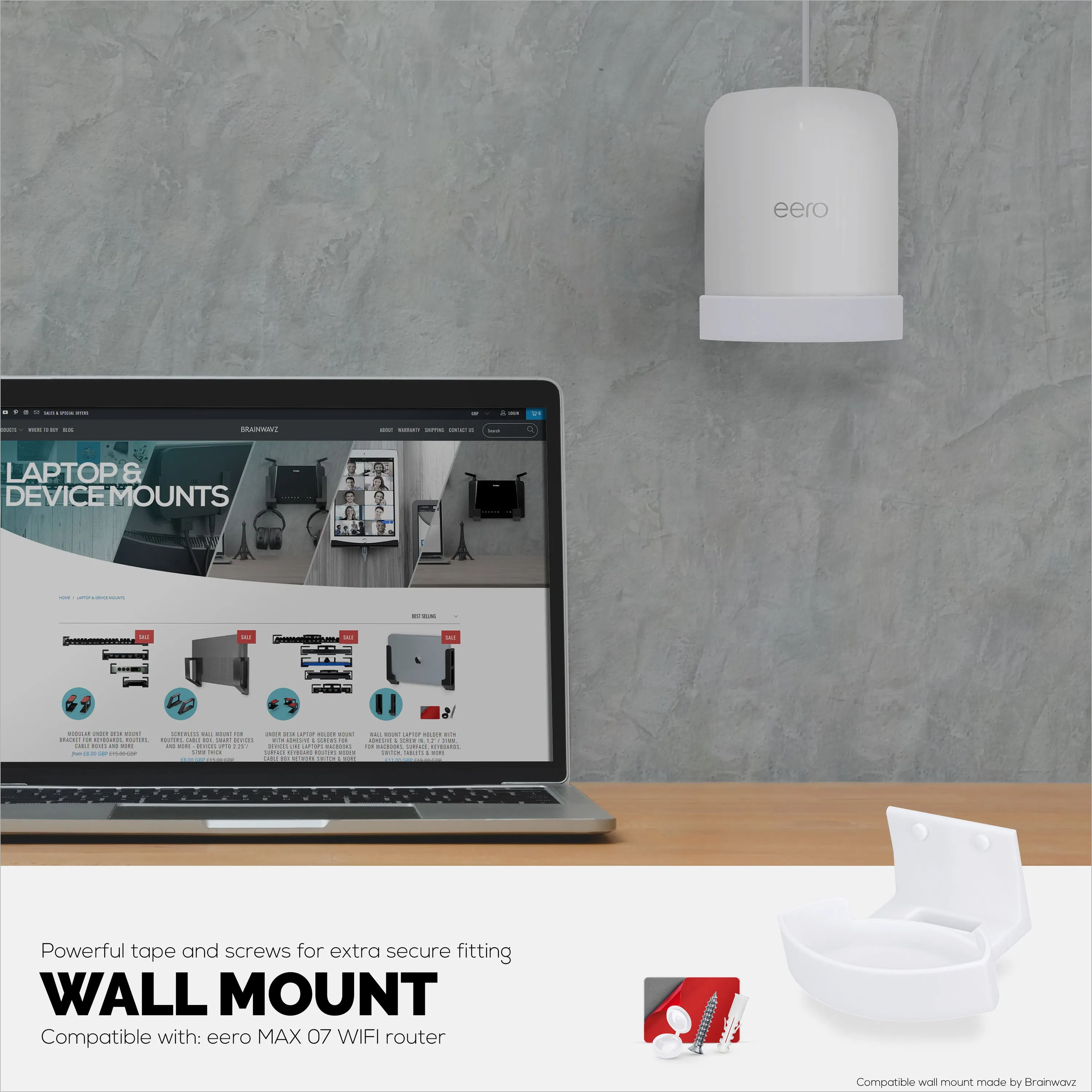 Screwless Wall Mount for EERO Max 7 WiFi Router, Easy To Install Holder, Adhesive & Screw In, Increase Range & Reduce Clutter