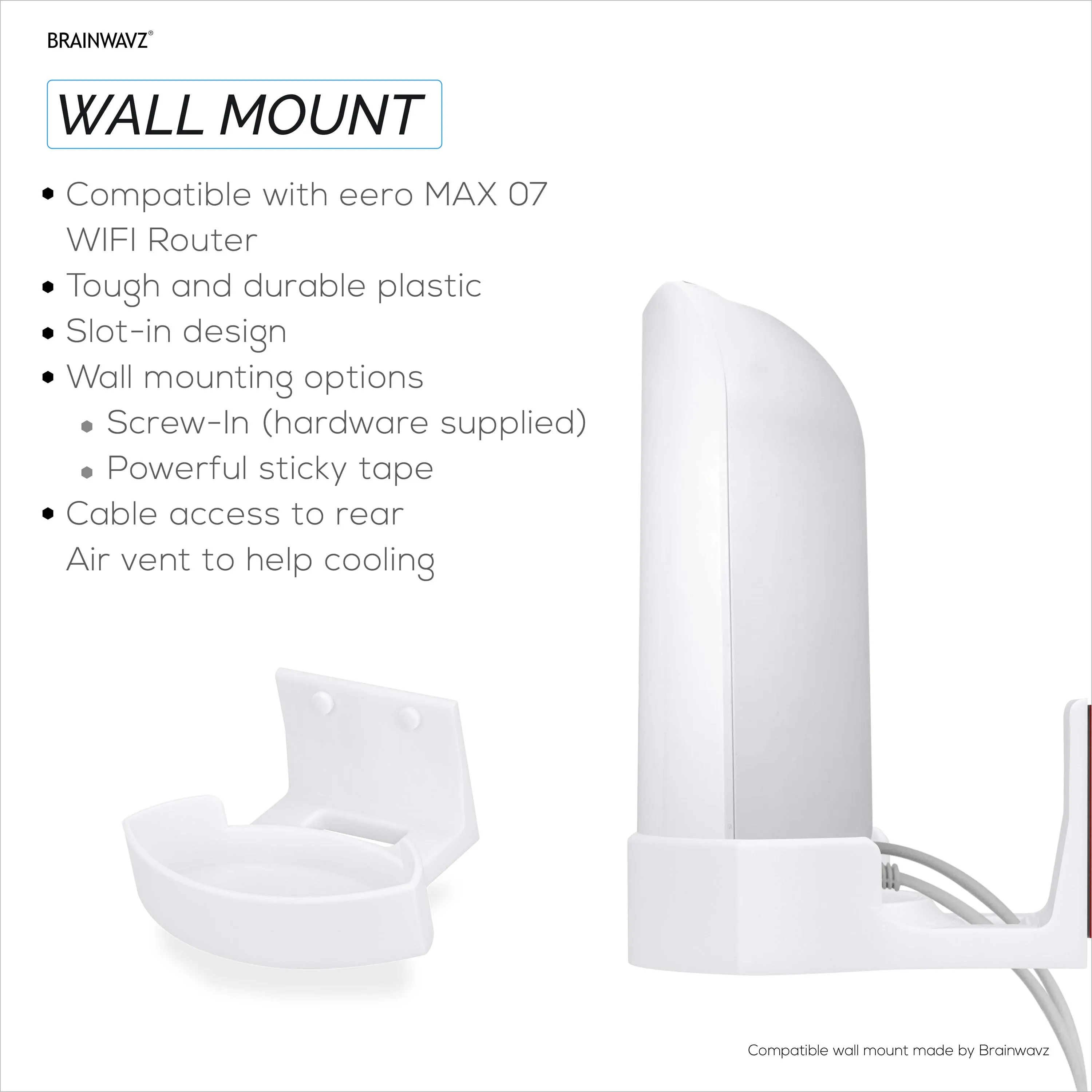 Screwless Wall Mount for EERO Max 7 WiFi Router, Easy To Install Holder, Adhesive & Screw In, Increase Range & Reduce Clutter