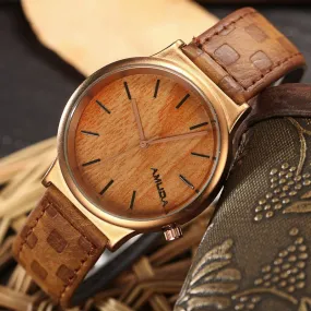 Simulation Wooden Quartz Watches Casual Wooden Color Leather Strap Watch Wood Male Casual Wristwatch