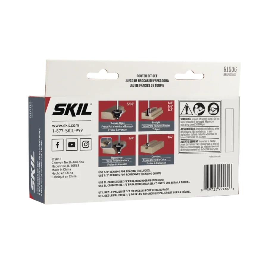 SKIL 91006 6pc Router Bit Set w/ Instructions