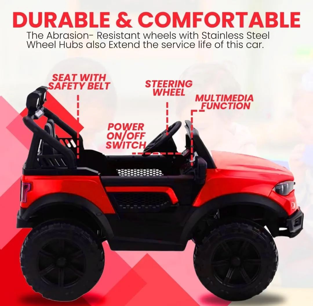 SKYA STAR M-888 Battery Operated Jeep for Kids Ride on Toy Kids Car with Bluetooth Music & Light Electric Car Jeep Battery Car for Kids to Drive [ 2 to7 Years, Red ]