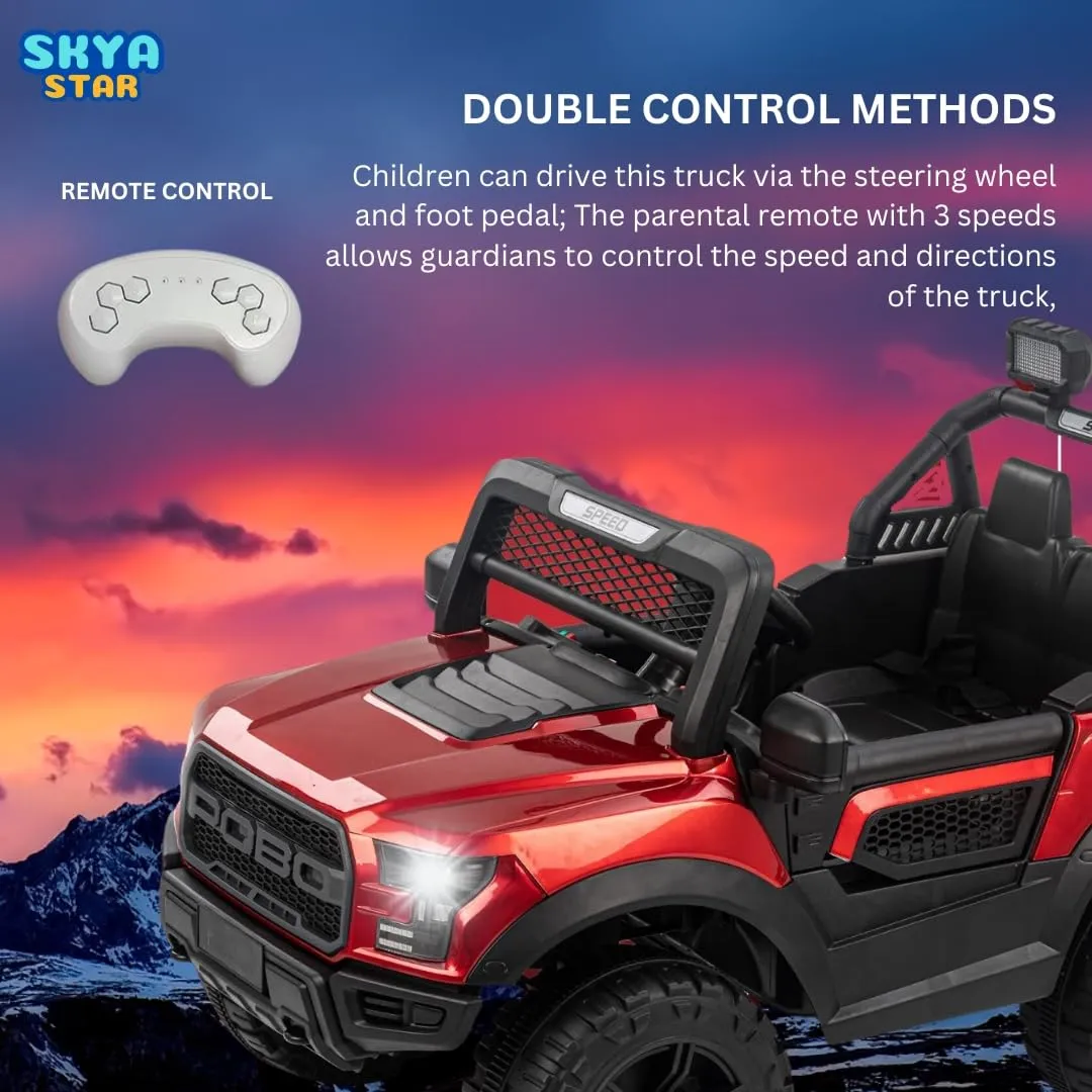 SKYA STAR Pobo Battery Operated Jeep for Kids Ride on Toy Kids Car with Bluetooth Music & Light Electric Car Jeep Battery Car for Kids to Drive [2 to7 Years, Red]