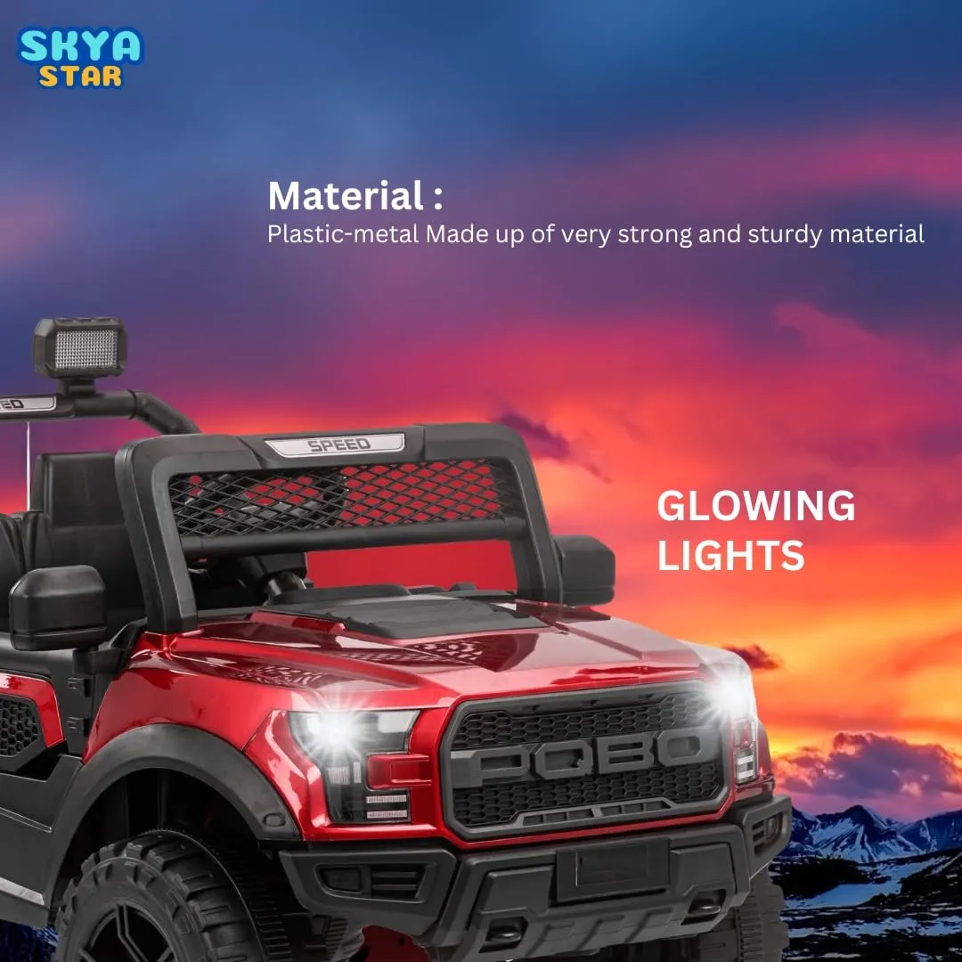 SKYA STAR Pobo Battery Operated Jeep for Kids Ride on Toy Kids Car with Bluetooth Music & Light Electric Car Jeep Battery Car for Kids to Drive [2 to7 Years, Red]