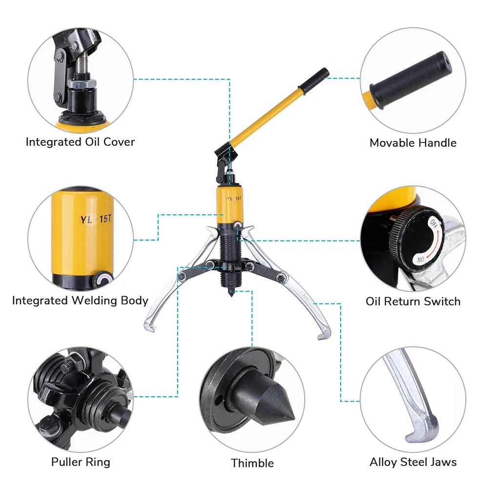 TheLAShop 15 Ton 3in1 Hydraulic Gear Puller 3 Jaws Separator w/ Case