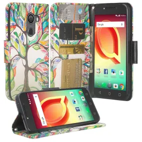 Tmobile REVVL, Alcatel A30 Plus, A30 Fierce, Alcatel Walters Case, Wrist Strap Pu Leather Wallet Flip [Kickstand] Cover with ID & Credit Card Slots - Vibrant Tree