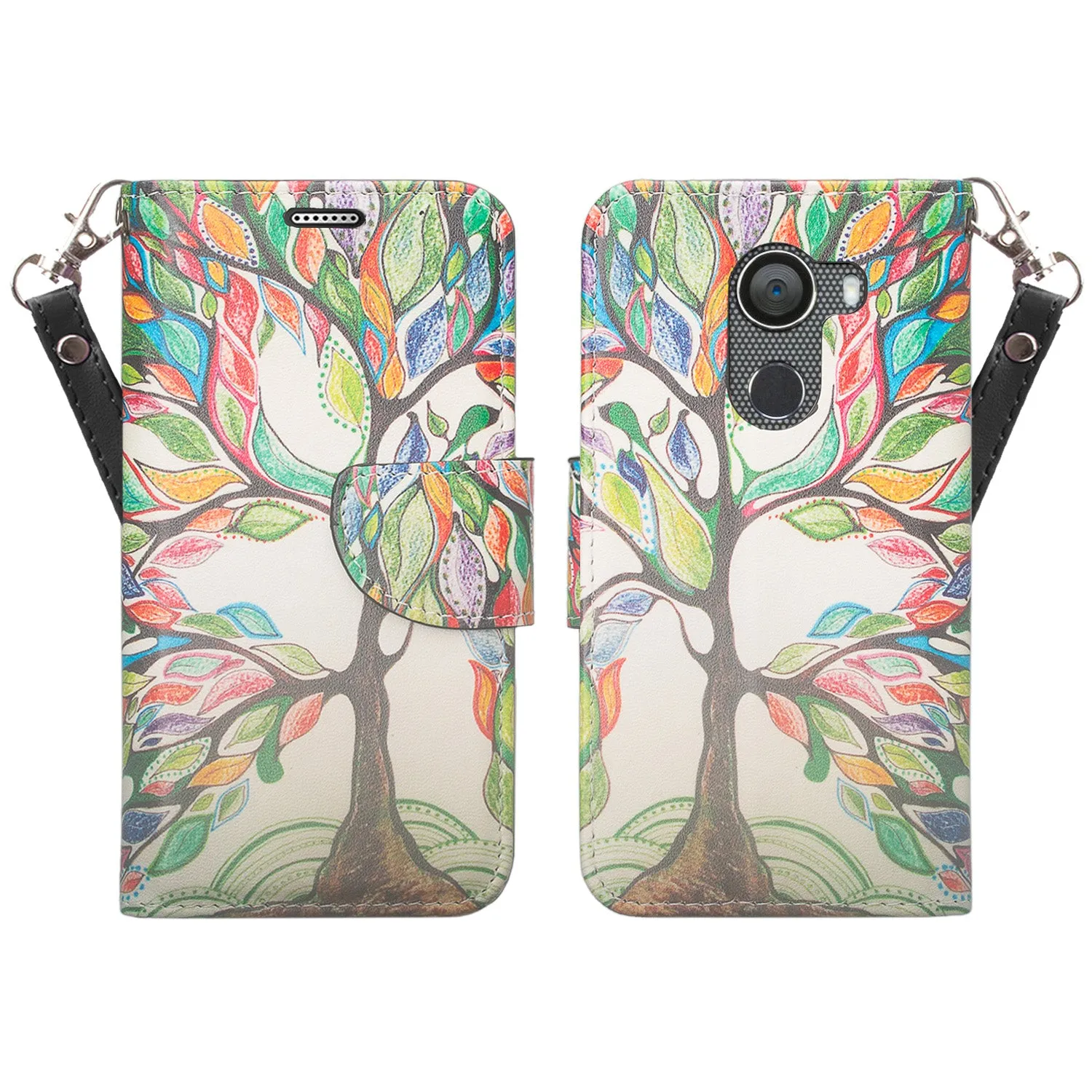 Tmobile REVVL, Alcatel A30 Plus, A30 Fierce, Alcatel Walters Case, Wrist Strap Pu Leather Wallet Flip [Kickstand] Cover with ID & Credit Card Slots - Vibrant Tree