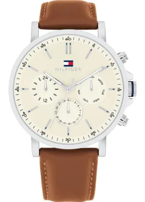 TOMMY HILFIGER TYSON CREAM DIAL BROWN LEATHER BAND 1792143