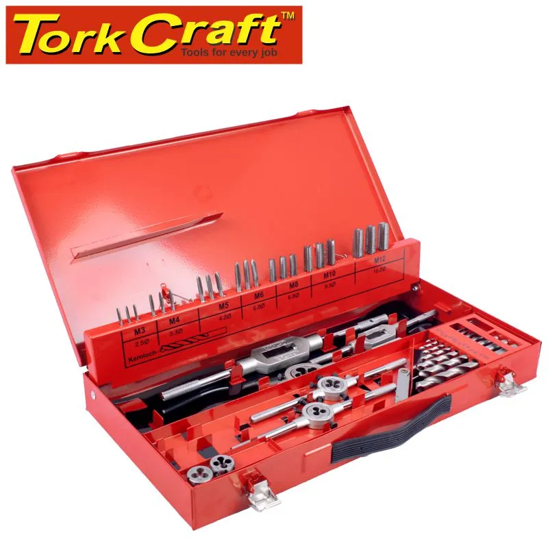 TORK CRAFT TAP AND DIE SET 44PCE 3-12MM HSS IN METAL CASE T9441