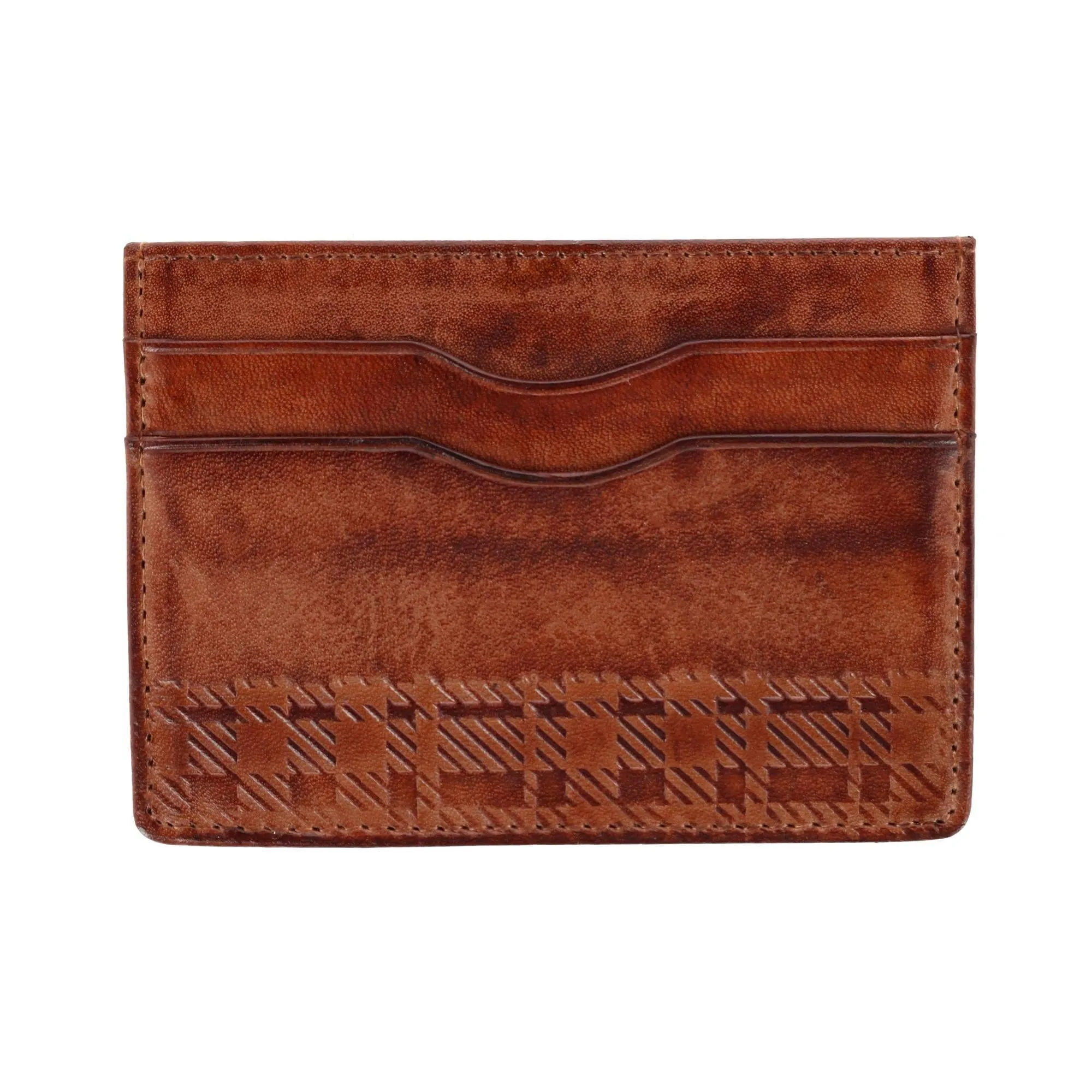 Trafalgar Men's Caelen Plaid Embossed RFID Leather Card Case