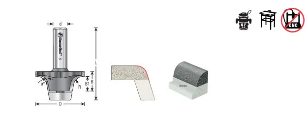 Undermount Bowl Router Bit | Corian 14°x 2 Dia x 11⁄16 x 1⁄2" Shank | 57158 | 738685971581