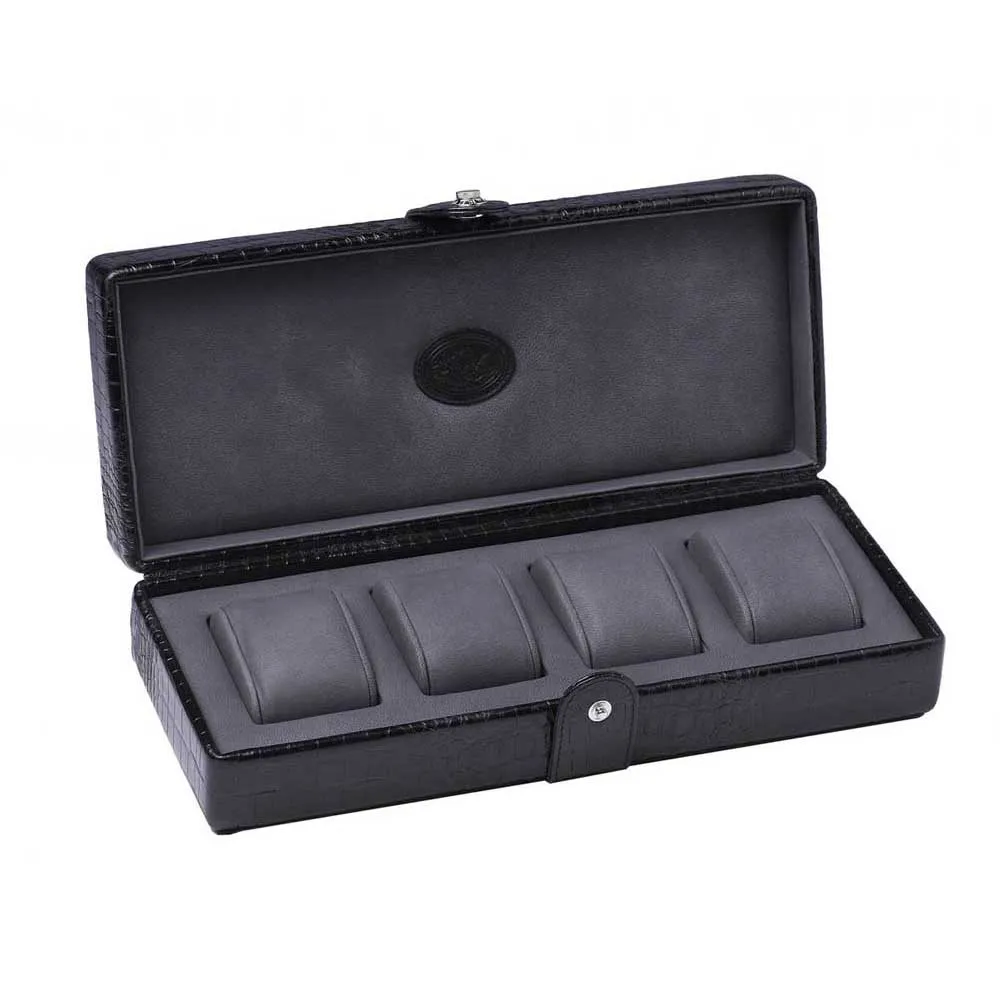 UNDERWOOD (LONDON) - 4-Unit Croco Watch Box w Accent | UN234/CBLK