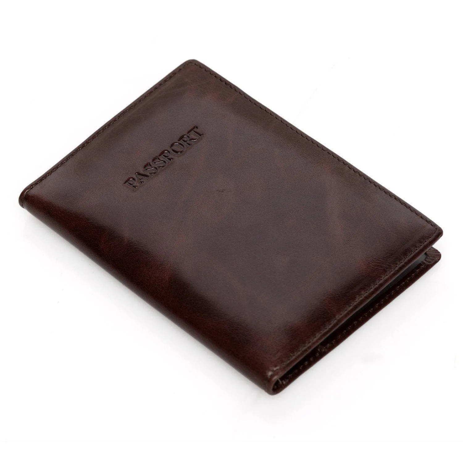 Venice Distressed Leather Passport Wallet Holder - Brown - Monogram