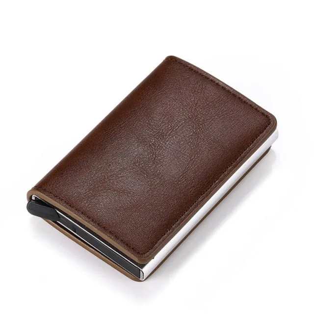 Vintage Leather & Aluminum RFID Blocking Ridge Wallet