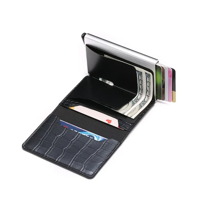 Vintage Leather & Aluminum RFID Blocking Ridge Wallet