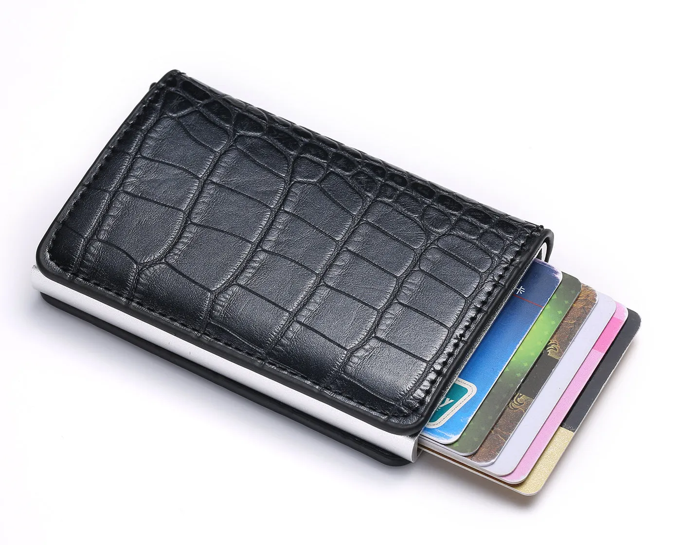 Vintage Leather & Aluminum RFID Blocking Ridge Wallet