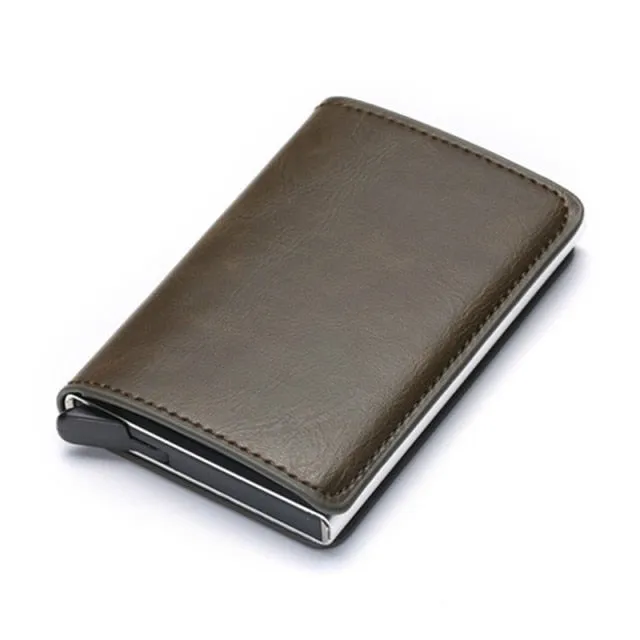 Vintage Leather & Aluminum RFID Blocking Ridge Wallet