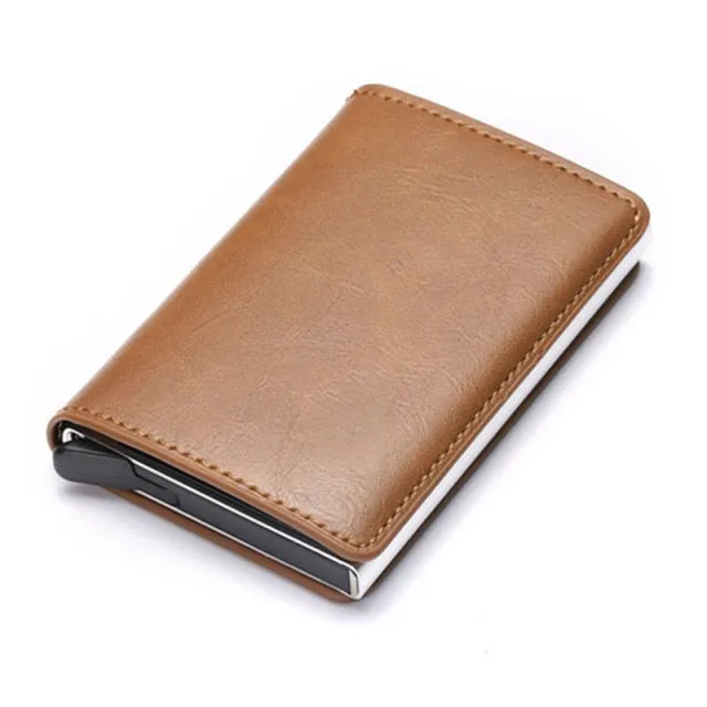 Vintage Leather & Aluminum RFID Blocking Ridge Wallet