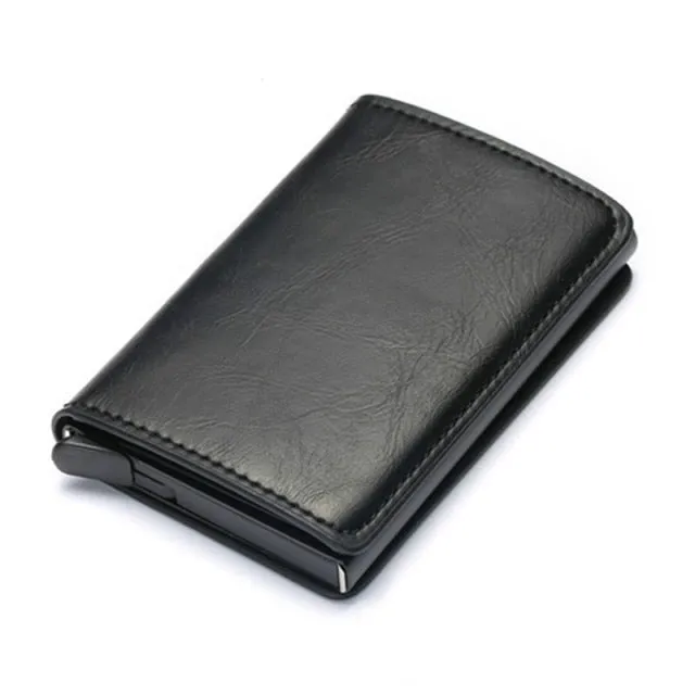 Vintage Leather & Aluminum RFID Blocking Ridge Wallet