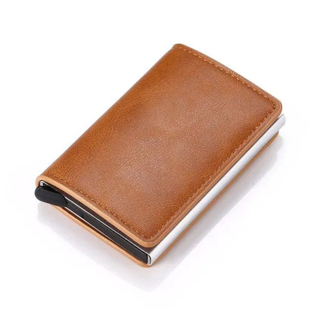 Vintage Leather & Aluminum RFID Blocking Ridge Wallet