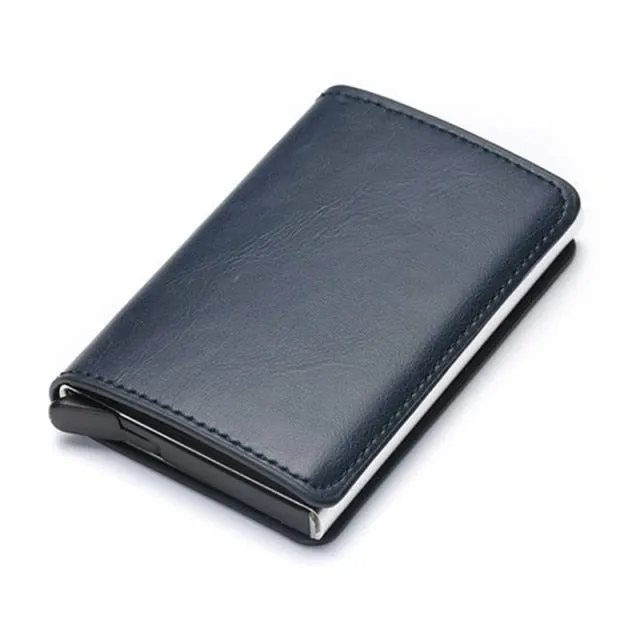 Vintage Leather & Aluminum RFID Blocking Ridge Wallet