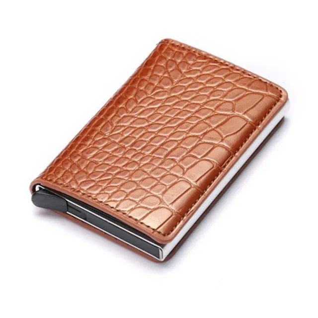 Vintage Leather & Aluminum RFID Blocking Ridge Wallet