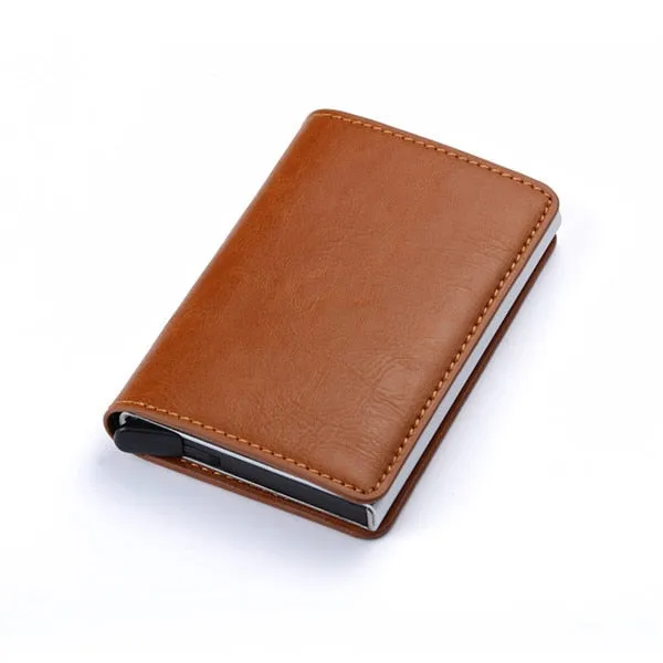 Vintage Leather & Aluminum RFID Blocking Ridge Wallet