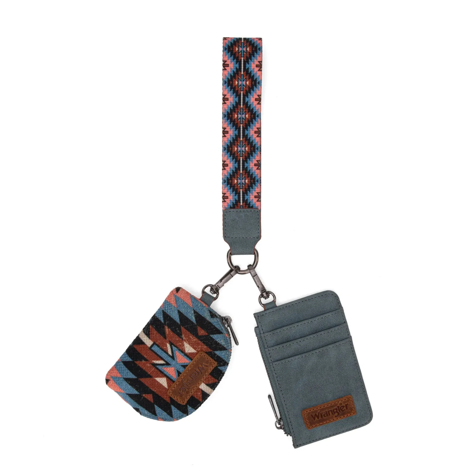 WG2213-W0051  Wrangler Southwestern Art Print Dual Pouch Wristlet -Navy