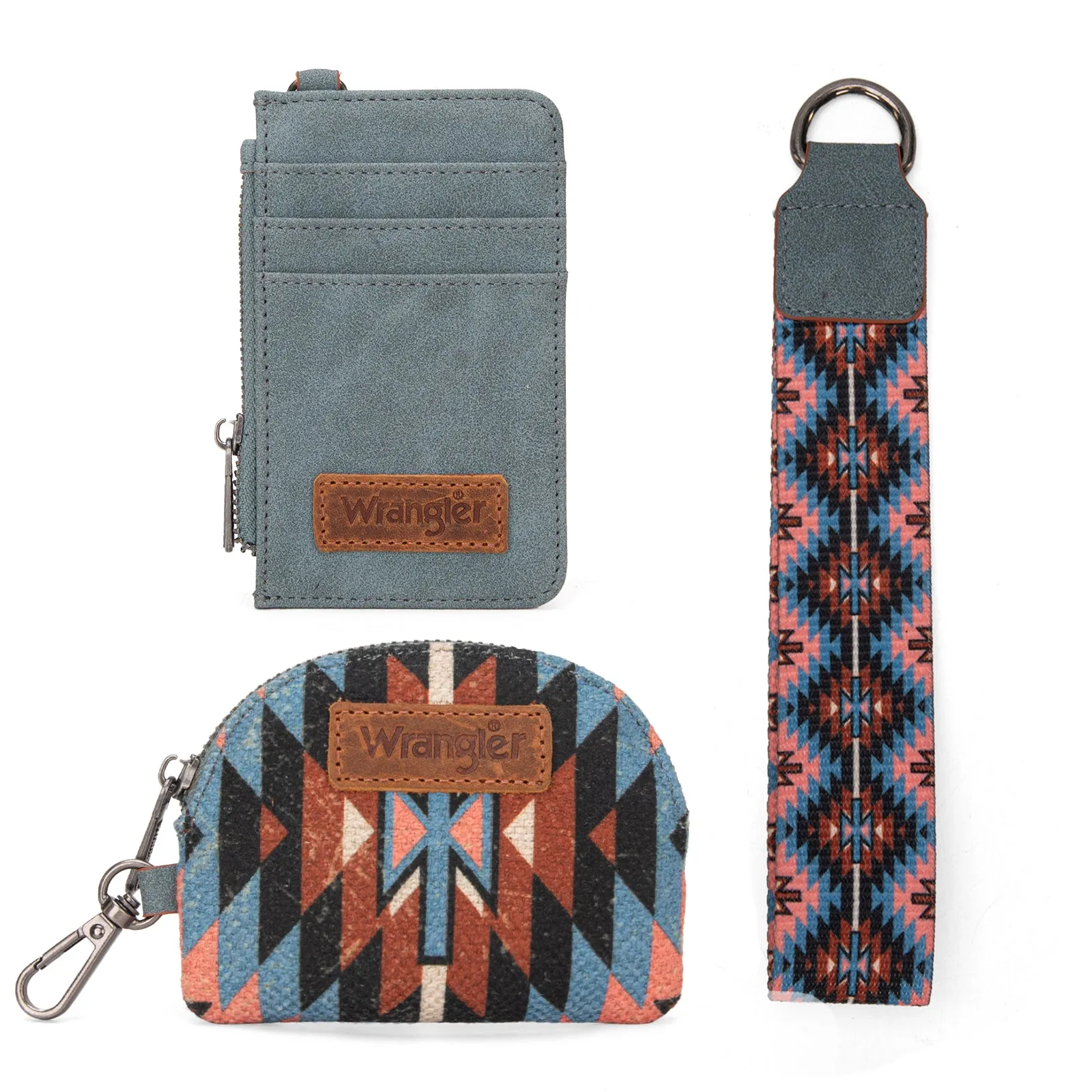 WG2213-W0051  Wrangler Southwestern Art Print Dual Pouch Wristlet -Navy