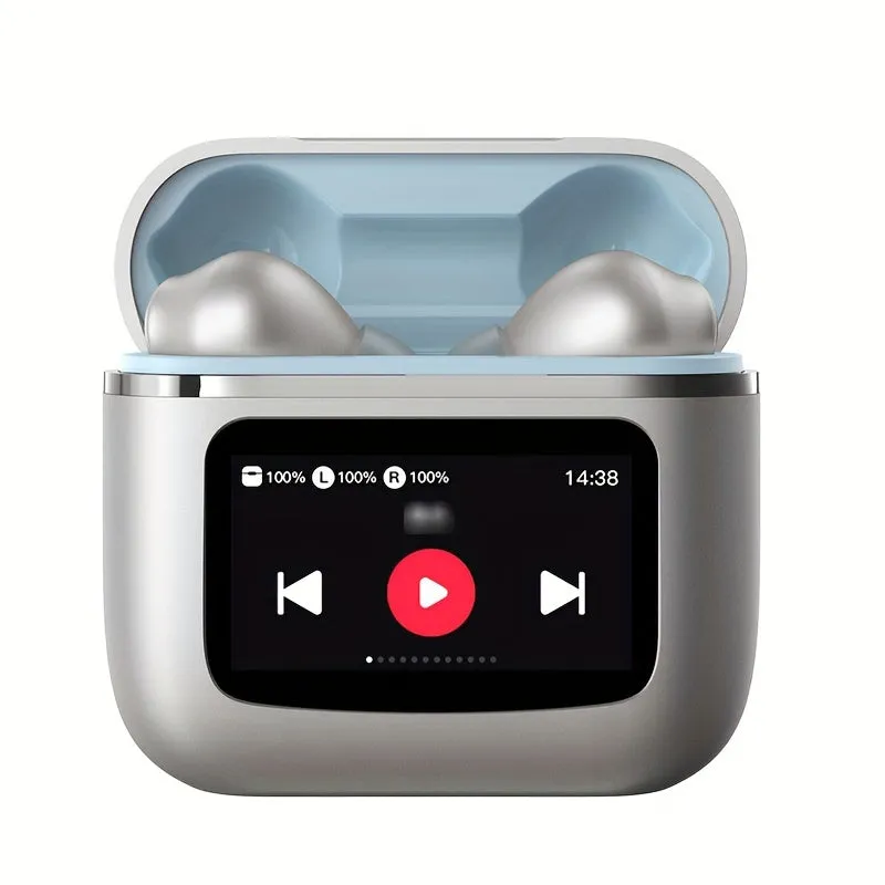 Wireless Earbuds with LCD Touch Screen Display, Smart Noise-Canceling Sleep-Aid Earphones, Ergonomic Design, 40-Hour Long Battery Life,