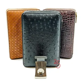 Wooden Leather 5CC Travel Humidor with Cutter. Click here to see Collection!