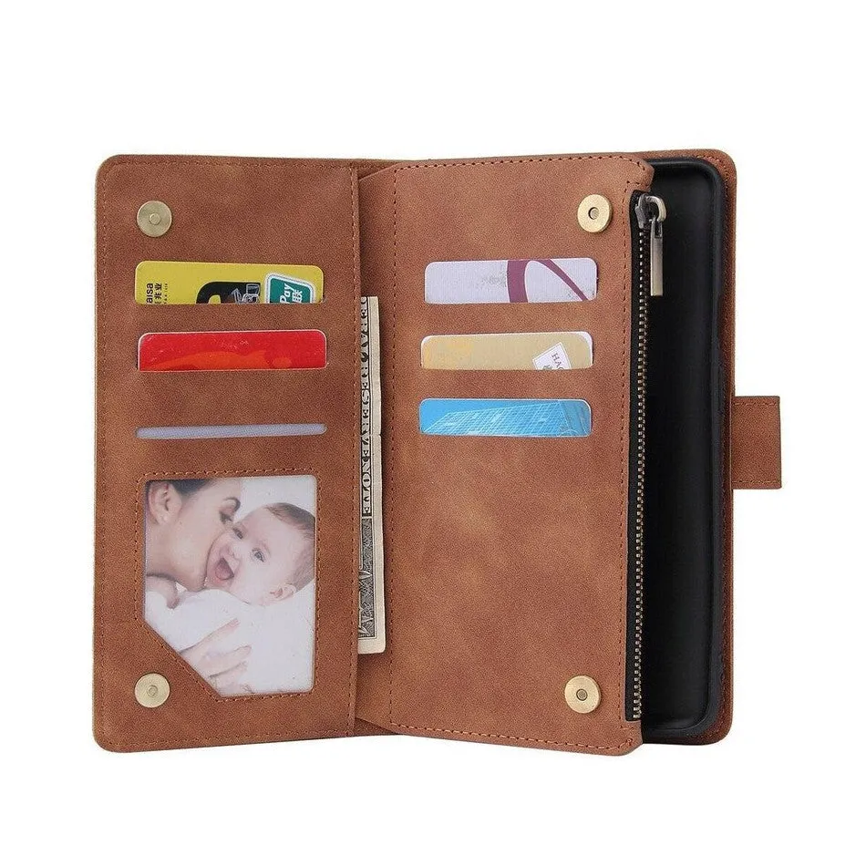 Zipper Wallet Mobile Phone Case for Google Pixel 4 with Strap - Brown