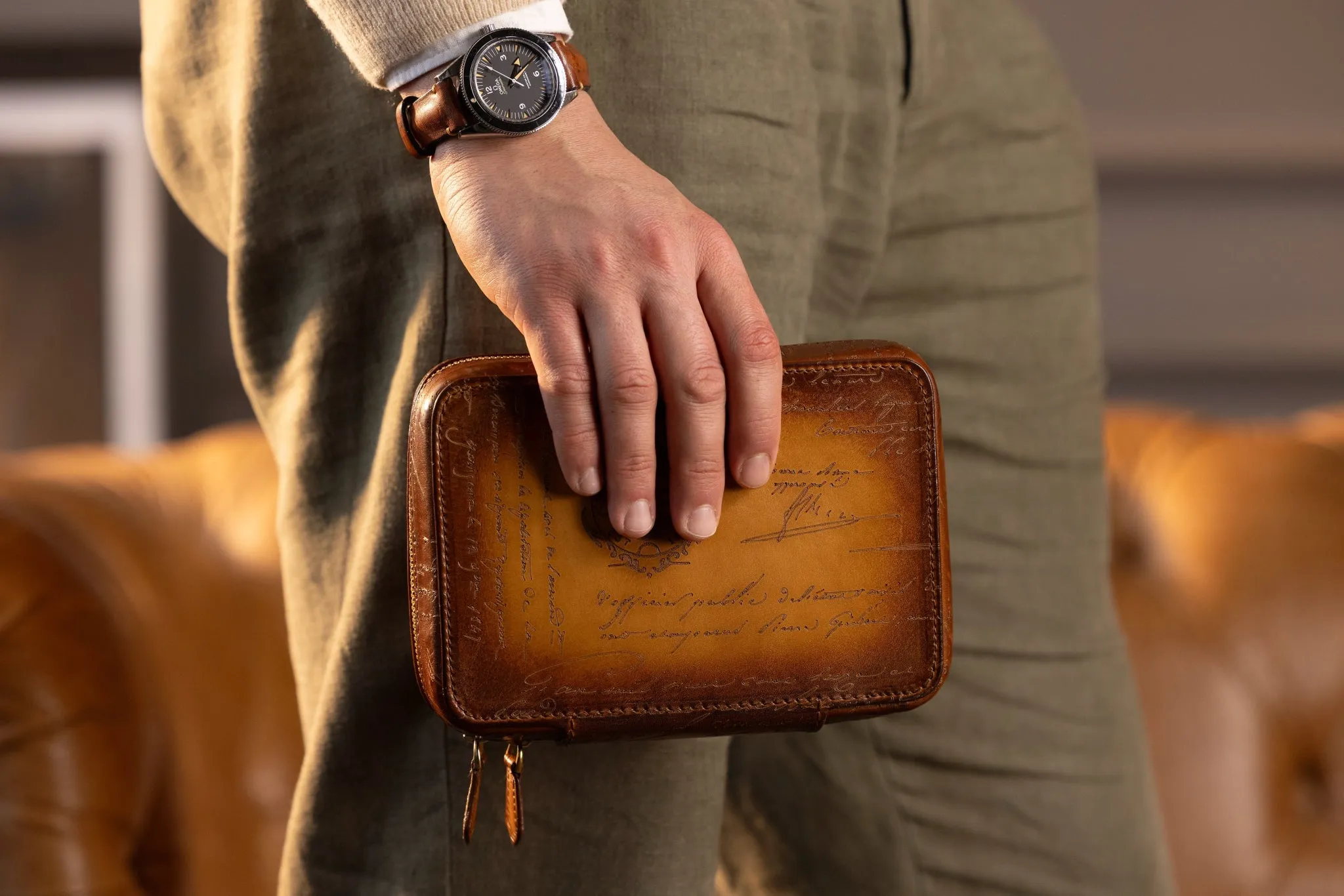 Zipper Watch Case - Parchment Patina Honey Brown