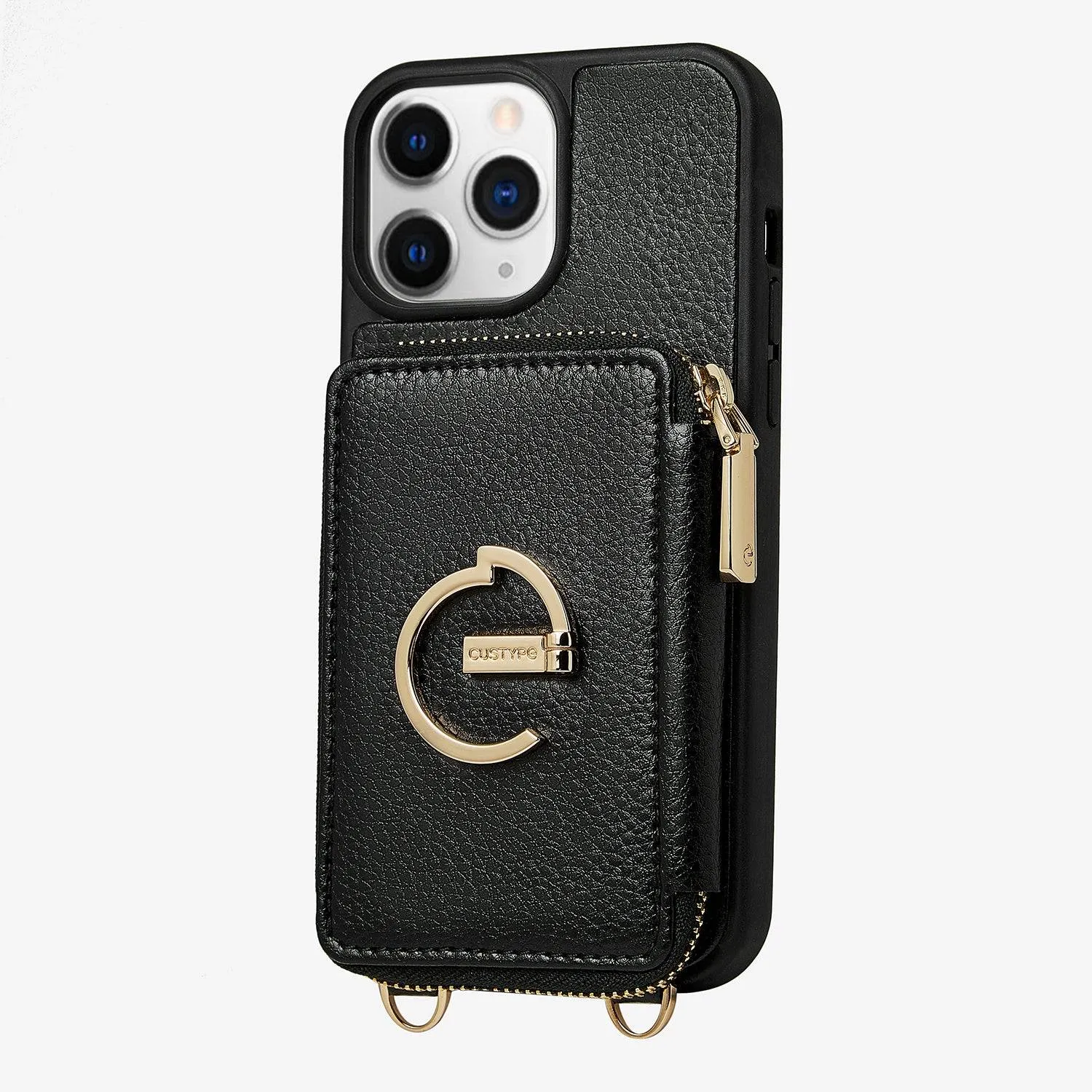 ZipPouch- E-stand Wallet Phone Case- Lychee Leather