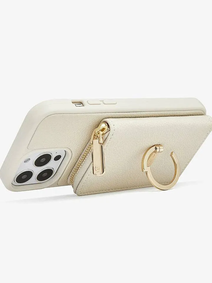 ZipPouch- E-stand Wallet Phone Case- Lychee Leather