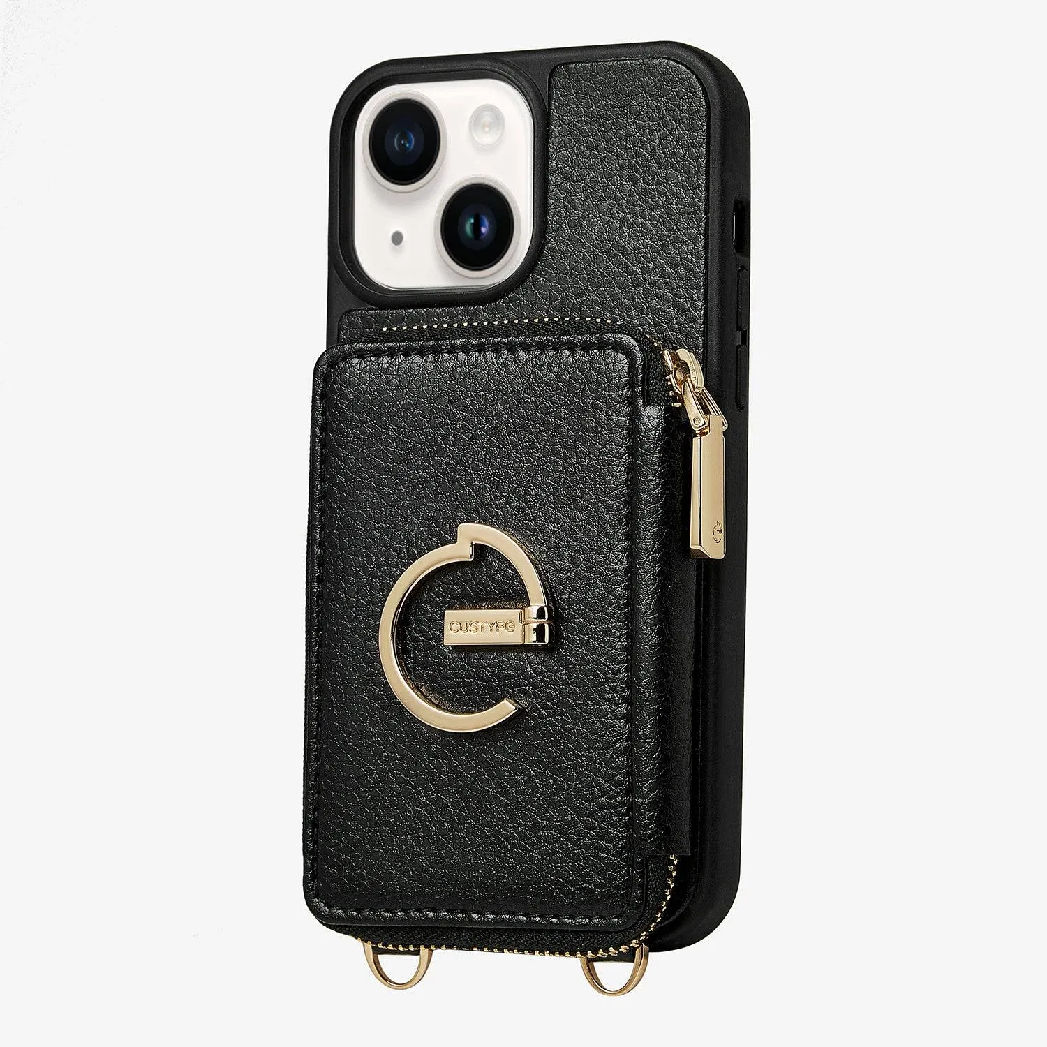 ZipPouch- E-stand Wallet Phone Case- Lychee Leather