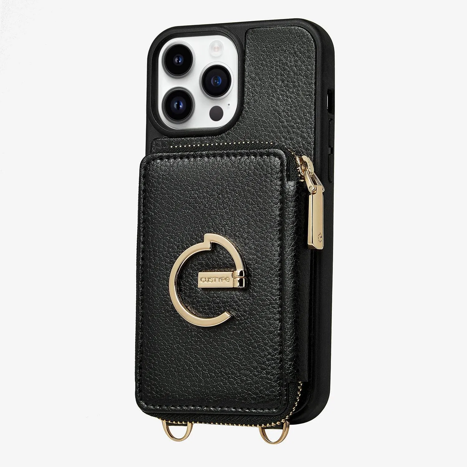 ZipPouch- E-stand Wallet Phone Case- Lychee Leather