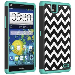 ZTE Grand X Max Slim Dual Layer Heavy Duty Armor Hybrid Case for ZTE Z787  - Teal Chevvron Hybird