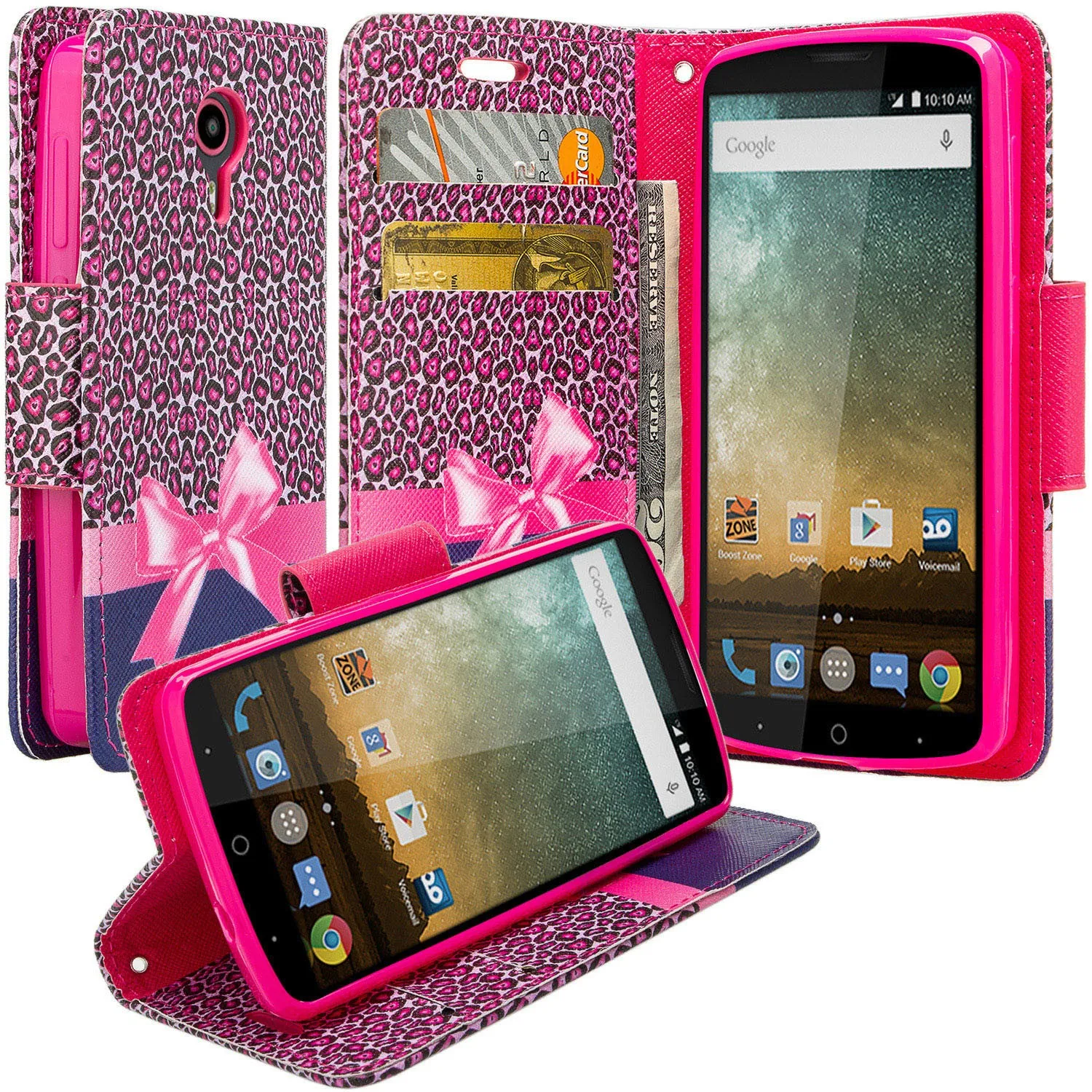 ZTE Ultra Case | ZTE Quest | ZTE Uhura Case, Wrist Strap Magnetic Flip Fold[Kickstand] Pu Leather Wallet Case with ID & Credit Card Slots for ZTE Ultra/Quest/Uhura - Cheetah Prints