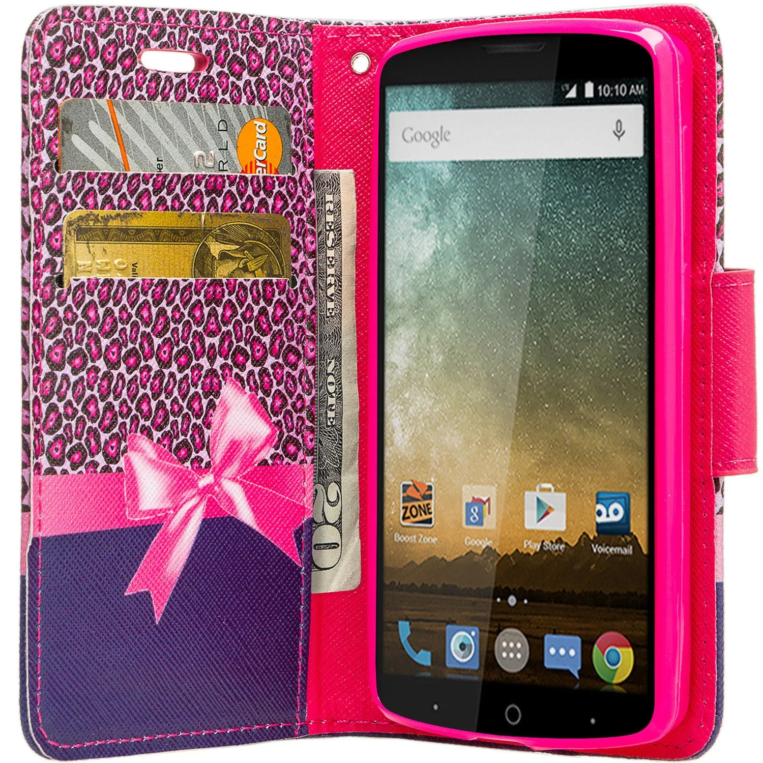 ZTE Ultra Case | ZTE Quest | ZTE Uhura Case, Wrist Strap Magnetic Flip Fold[Kickstand] Pu Leather Wallet Case with ID & Credit Card Slots for ZTE Ultra/Quest/Uhura - Cheetah Prints