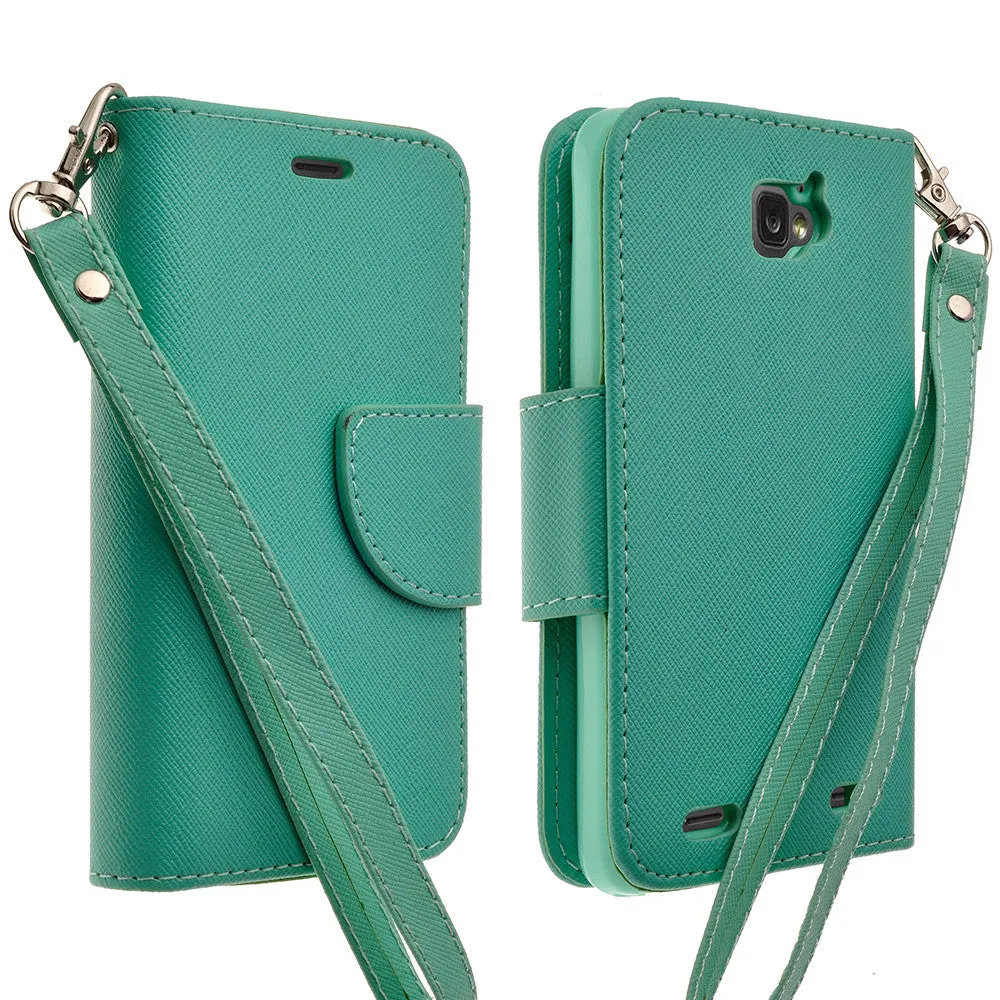 ZTE Zephyr Case, Wrist Strap Magnetic Fold[Kickstand] Pu Leather Wallet Case with ID & Credit Card Slots for ZTE Zephyr - Teal